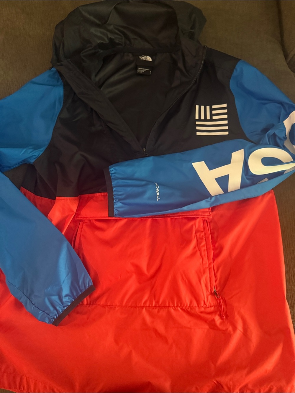 The North Face Colorblock Half-Zip Pullover Jacket in Black, Blue & Red
